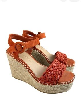 Veronica Beard Espadrille Wedge Sandals 6M Orange Suede Ankle Strap Platform